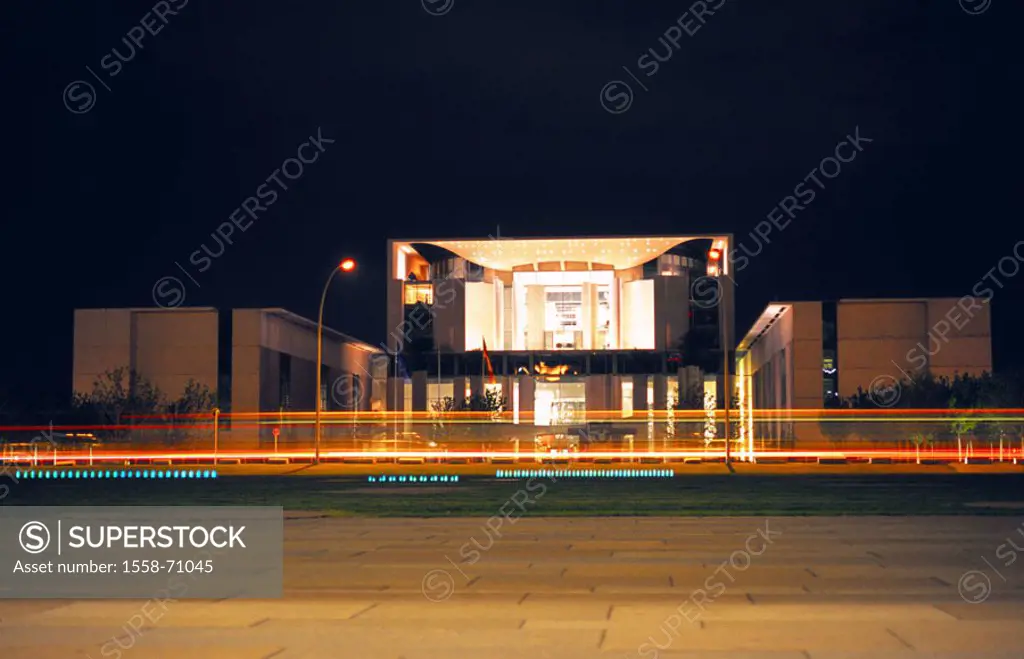 Germany, Berlin zoo, new Office of the Federal Chancellor, illumination, evening  Berlin, Willy-Brand-Straße, politics, government quarter, chancellor...