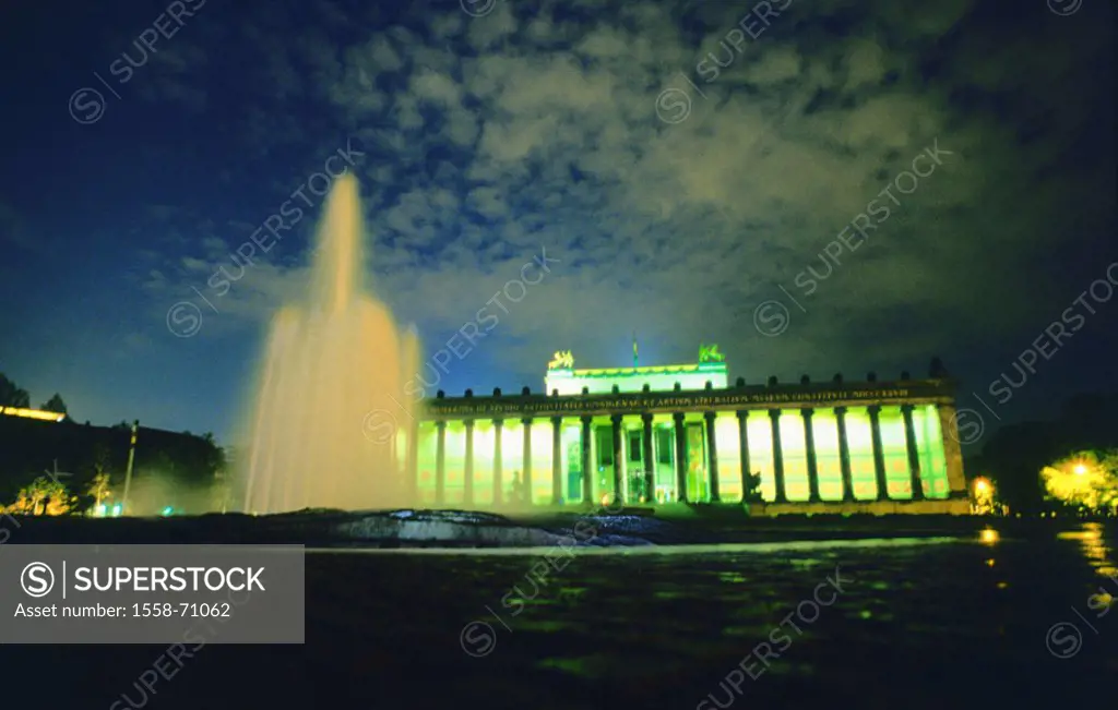 Germany, Berlin, Museumsinsel, Old museum, park, fountains, Illumination, evening, Museum, column hall, 1823-30, temples, classicism, buildings, const...