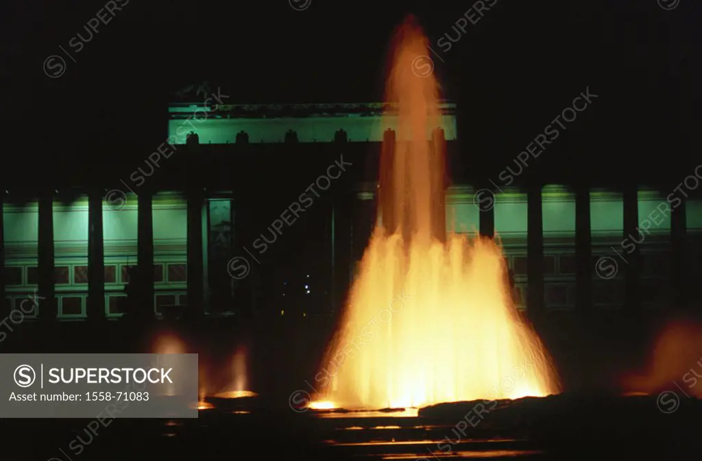 Germany, Berlin, Museumsinsel, Silhouette, Alto Museum, park,  Fountains, illumination, night Museum, column hall, 1823-30, temples, classicism, build...