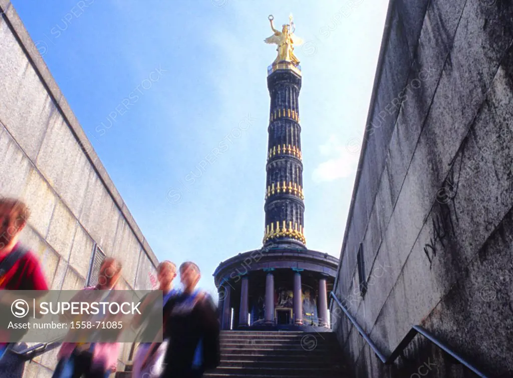 Germany, Berlin, zoo, Siegessäule, Fußgängerunterführung, Stairways, people, fuzziness Europe, place ´big star´ column ´Siegesgöttin Viktoria´, angels...