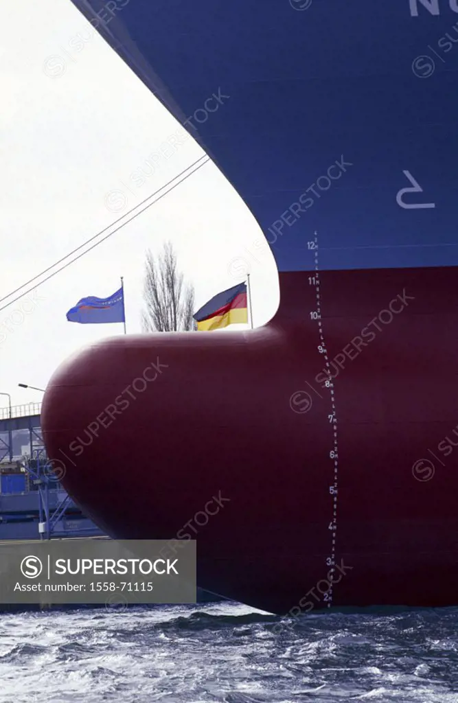 Ship bow, detail, water stand ad   Ship, freighter, freighters, freighter, shipping, trading ship, transportation ship, bow, ship wall, numbers, digit...