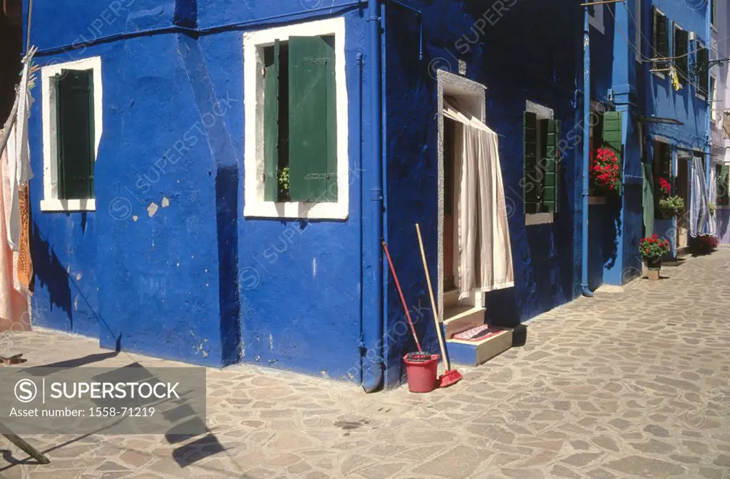Italy, Venetien, Friaul, island Burano,  Residences, detail,  Europe, north-east Italy, place, houses, buildings, finery utensils, street, street Band...