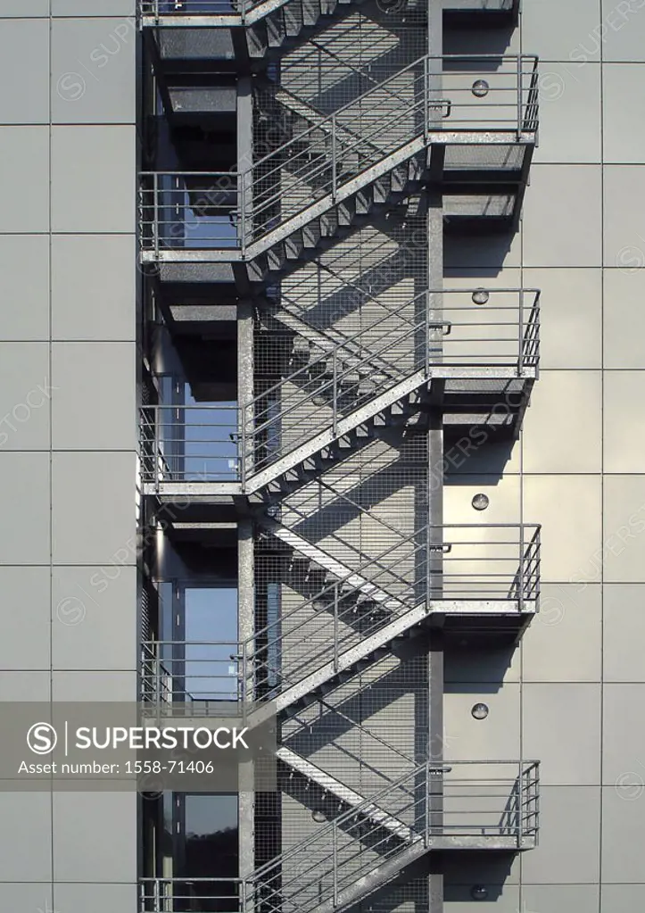 High-rise, facade, fire stairway, detail,    House, buildings, house facade, outside, outside stairway stairway ascent stairways, escape route, Nottre...