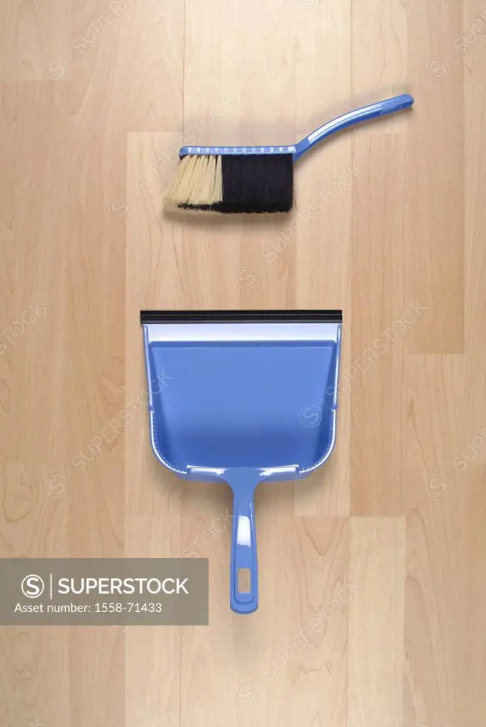 Floor, Kehrschaufel, hand brooms,  blue, from above  Laminatboden, brooms, Handfeger, symbol, clean, clears up, bothers, together-bothers, tidiness, c...