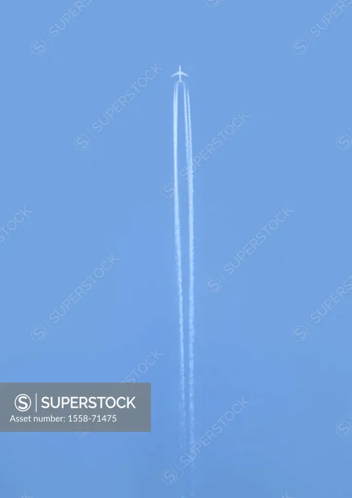 heaven, airplane, contrails,  from below  Passenger airplane, exhaust fume, trip, travels, going on a trip, flie, flight, flight trip, airline, vacati...