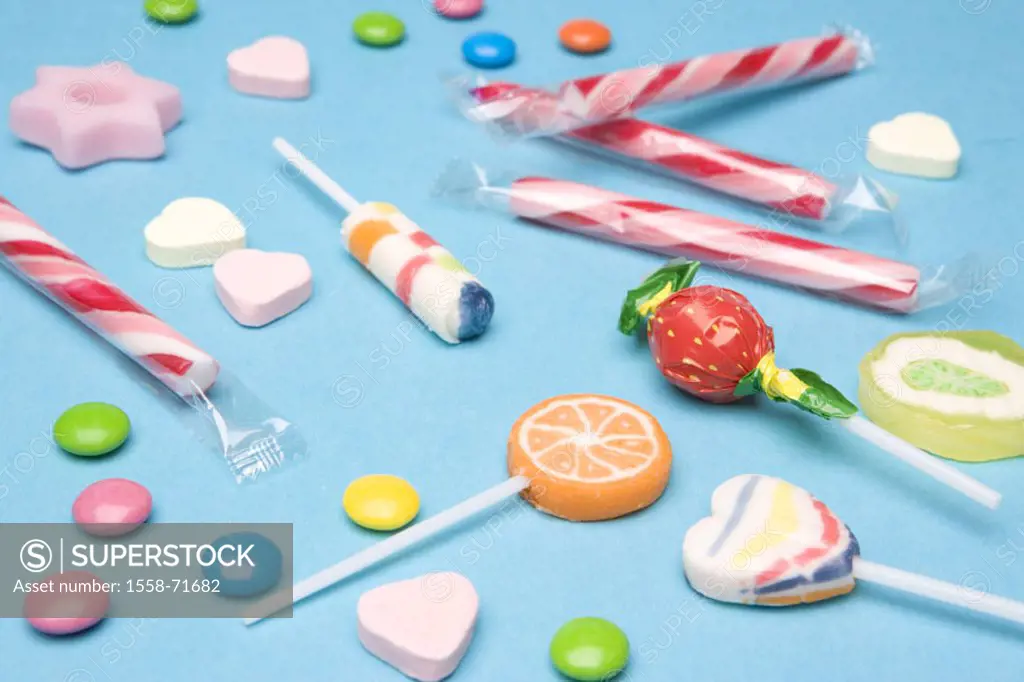 Candies, different   Food, sweet, sweetly, unhealthy, rich in calories, saccharated, caries-promotes, lollipops, lollipops, sugar poles, Smarties, Sch...