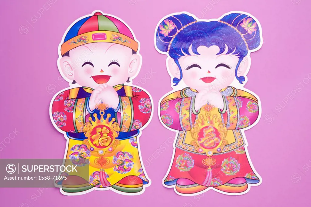 Lucky figures, Chinese,   Figures, child figures, children, girls, boy, lucky charm, Asian, concept, luck, superstition, belief, kitsch, childishly, q...