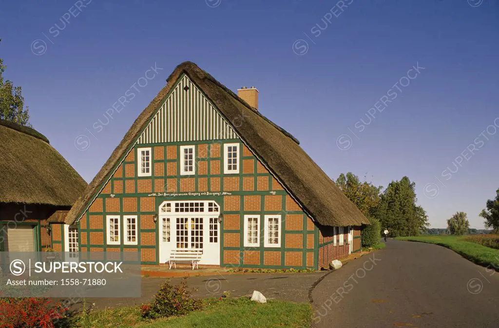 Germany, Bremen, Blockland,  Wümmedeich, farmhouse,  Europe, Northern Germany, house, residence, timbered house, timbering architecture, brick house, ...