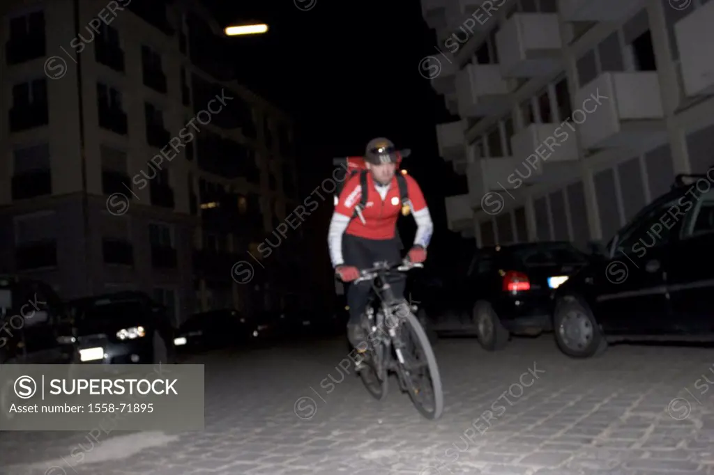 Bicycle courier, evening,   Man, helmet, occupation, job, student, additional job, courier, messenger, services, service, delivery, delivery, bicycle,...