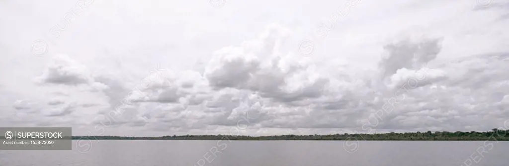 Brazil, river Rio Negro, shores, heaven,  Clouds  Series, South America, Amazon tributary, waters, landscape, forest, rain forest, river landscape, na...