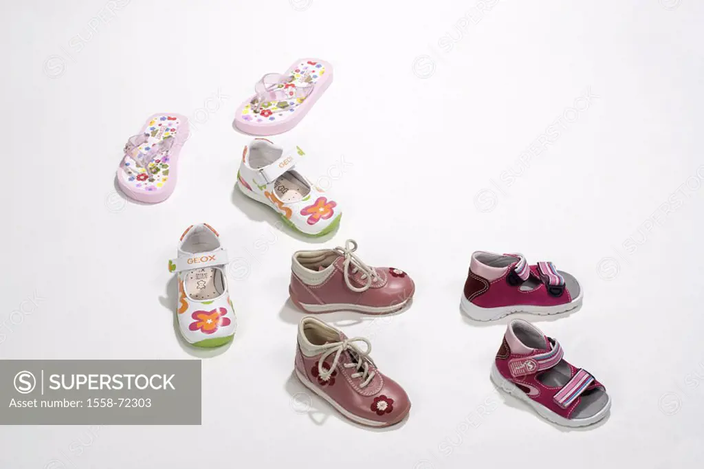 Child shoes, four couples, different   Shoes, baby shoes, Lauflernschuhe, sandals, flip-flops, design, colors different, summery, easily, comfortably,...