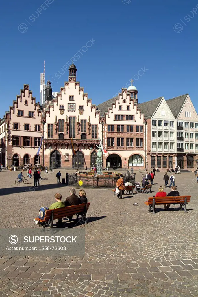 Germany, Hesse, Frankfurt on the Main, Roman mountain, town hall, market place,  Justice wells, tourists, Europe, city, city, old town, Romans, sight,...