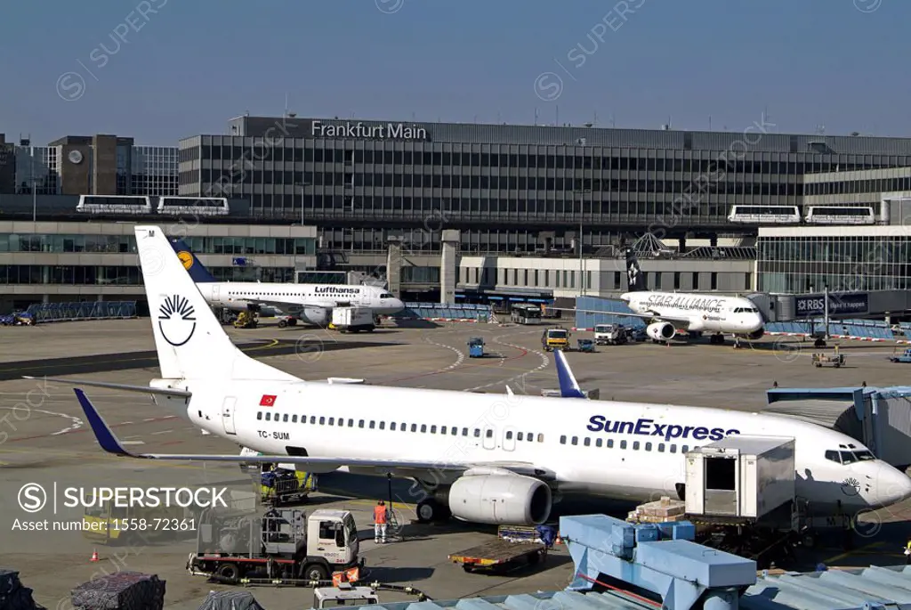 Germany, Hesse, Frankfurt on the Main, Airport, airplane, Boeing 737-700,  Sun express, no property release,  Aeronautics, airline company, airline, p...