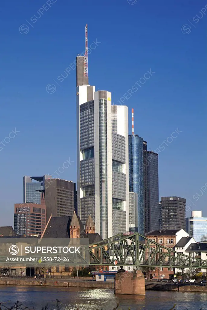 Germany, Hesse, Frankfurt on the Main, view at the city, bank quarter, iron bridge  Series, Europe, city, metropolis, Main metropolis, finance metropo...