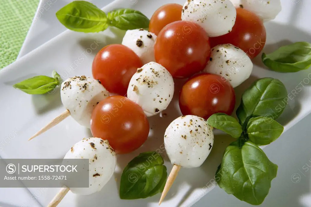 Antipasti, little skewer, tomatoes with Mozzarella, basil,  Appetizer Italian, specialty, food, mediterran, appetizer plates, meatless, vegetarian, ch...
