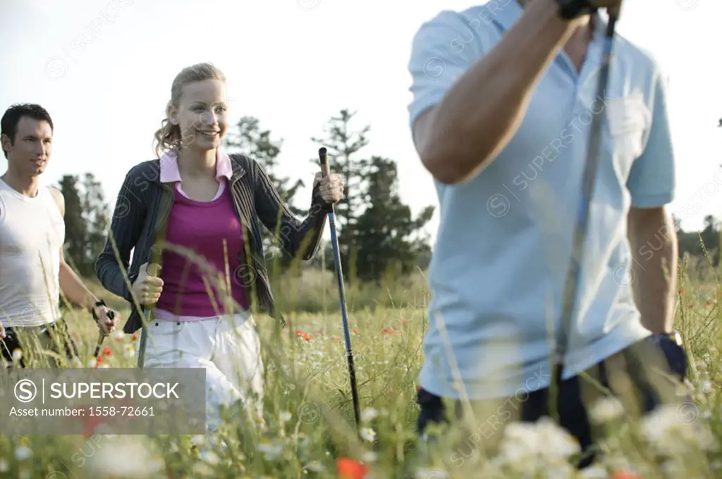 Nordic Walking-Kurs, meadow, teachers,  couple, movement,  Series, vacation, animation, host, Nordic Walking, activity, fitness, sport, athletically, ...