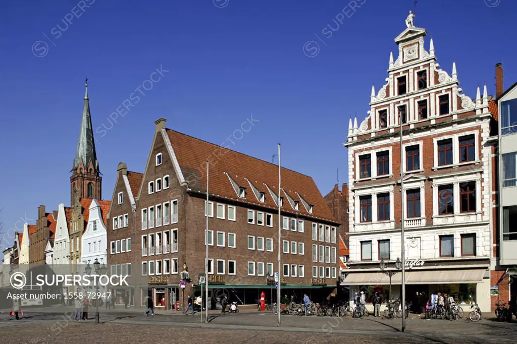Germany, Lower Saxony, Lüneburg,  old town, steeple, of the sand,  Gable houses Europe, Northern Germany, district, sight, houses, buildings, historic...