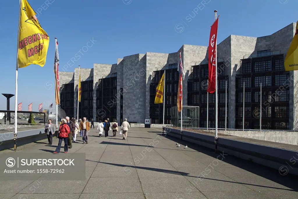 Germany, Rhineland-Palatinate, Mainz,  Town hall, flags, visitors  Series, Europe, administration, sight, buildings, architecture, construction, moder...