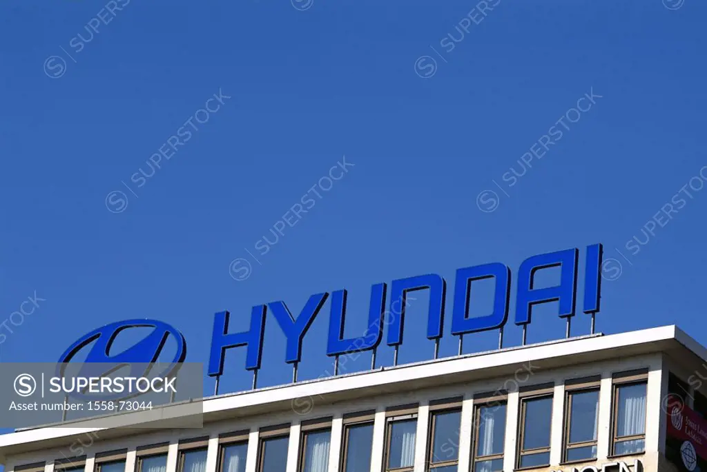 Buildings, detail, sign, Hyundai,   shops, company, sign, name, company name, Hyundai-Konzern, logo, advertisement, stroke, emblem, company logo, heav...
