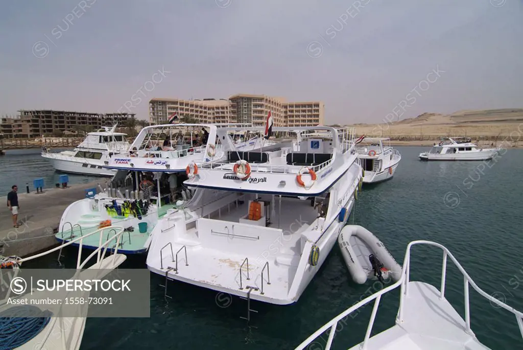 Egypt, Hurghada, harbor, pleasure boat,   Africa, destination, red sea, pier, landing place, ships, boats, motorboats, tourism