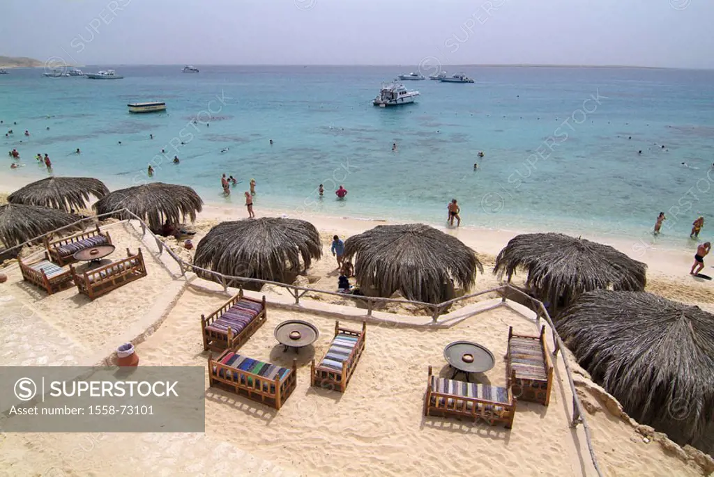 Egypt, Hurghada, Mahmya Iceland,  Beach opinion, parasols,  Swimmers Series, Africa, destination, destination, island, trip island, bath island, beach...