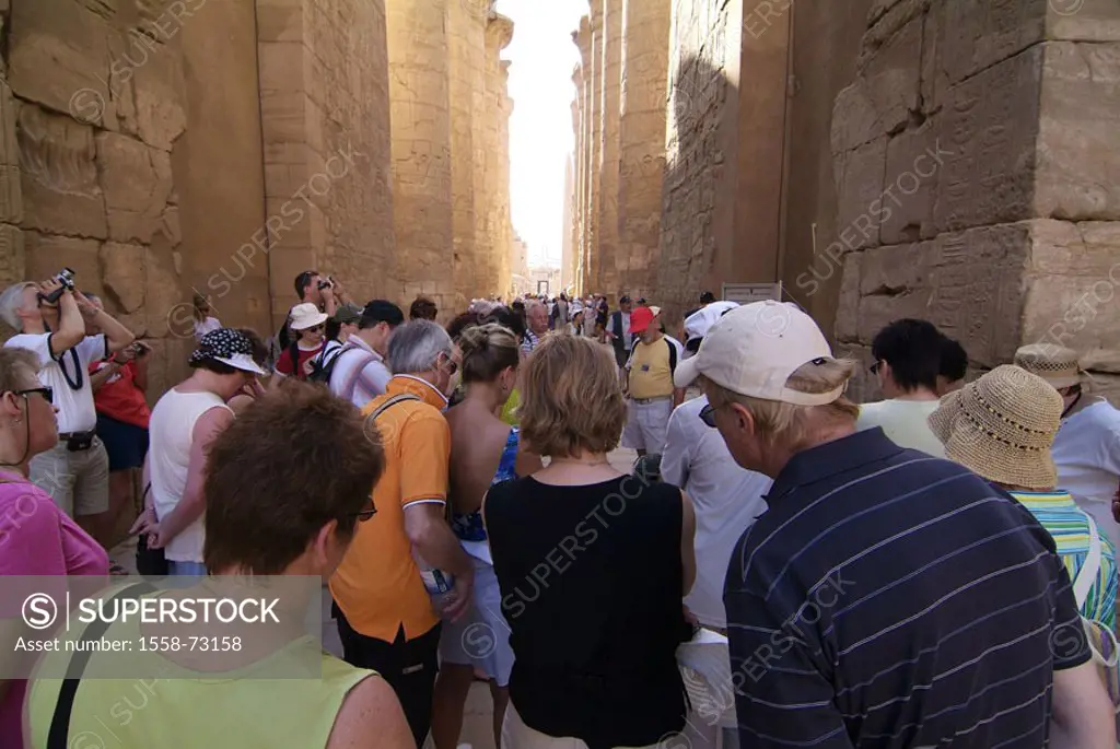 Egypt, Luxor, Karnak, Amun-Tempel,  Columns, visitor masses,  view from behind Africa, head Egypt, sight, destination, temple installation, Amun templ...