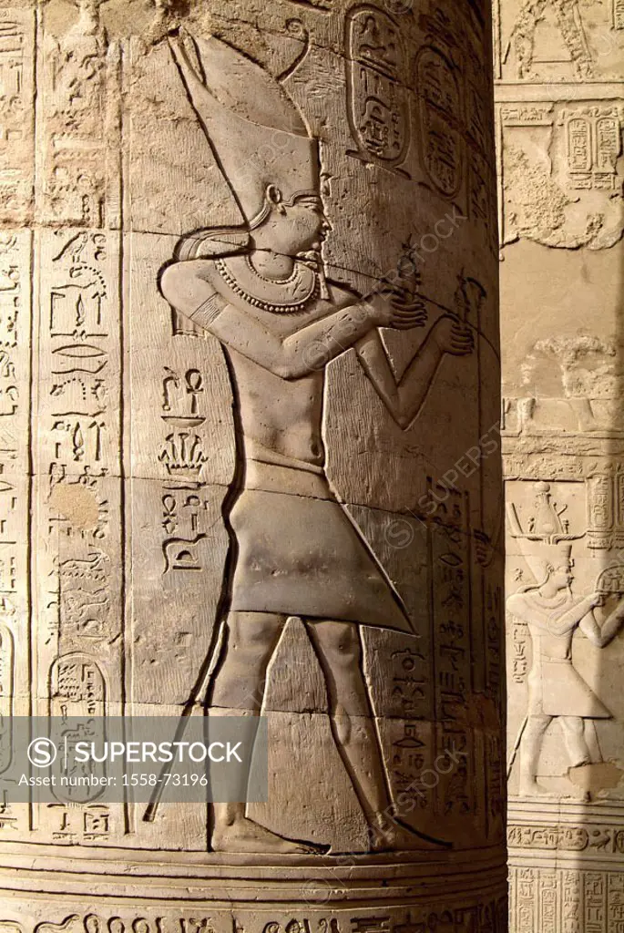 Egypt, Kom Ombo, temples, column,  Detail, relief,  Africa, head Egypt, destination, destination, sight, double temples, sanctuary, ruin, culture, rel...