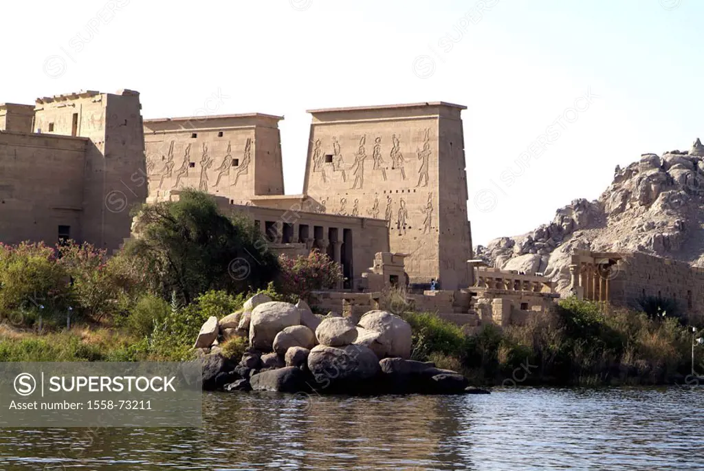 Egypt, Assuan, island Agilkia, temples,  from Philae, river Nile,  Africa, head Egypt, destination, destination, sight, culture, Nile island, sanctuar...