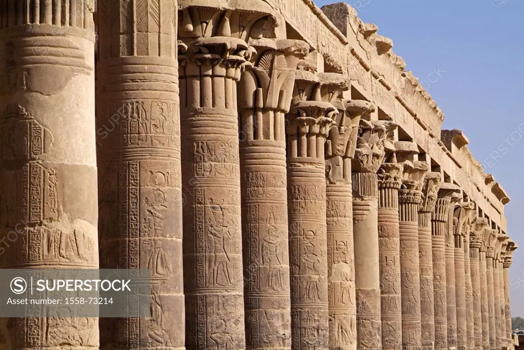 Egypt, Assuan, island Agilkia, temples,  from Philae, columns,  Africa, head Egypt, destination, destination, sight, culture, Nile island, sanctuary, ...
