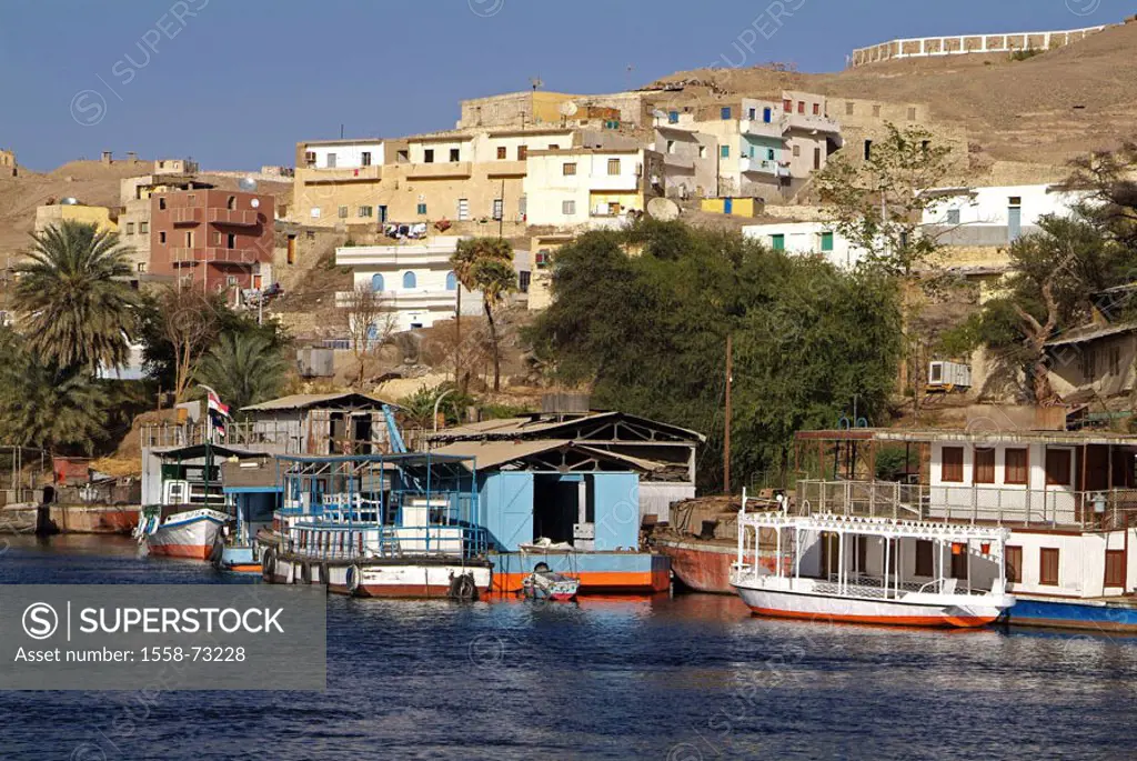 Egypt, Assuan, view at the city, river Nile,  Landing place, trip boats,  Africa, head Egypt, city, buildings, houses, residences, riversides, Nilufer...