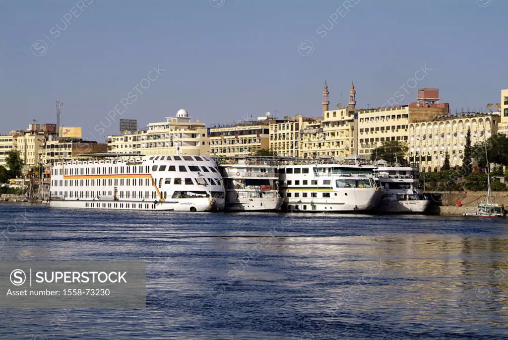 Egypt, Assuan, view at the city, river Nile,  Landing place, cruise ships,  Africa, head Egypt, city, Corniche, shipping, cruise, Nile cruise, ships, ...