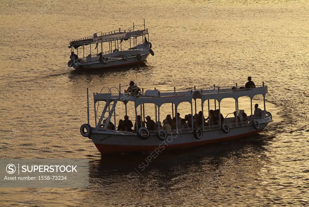 Egypt, Assuan, river Nile, trip boats,  Evening mood  Africa, head Egypt, destination, vacation country, boats, ships, pleasure boat, tourists, touris...