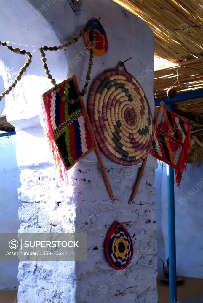 Egypt, Assuan, Nubisches village,  Handicraft, wall jewelry, colorfully  Africa, head Egypt, pillars, wall, tradition, culture, craft, decoration, qui...