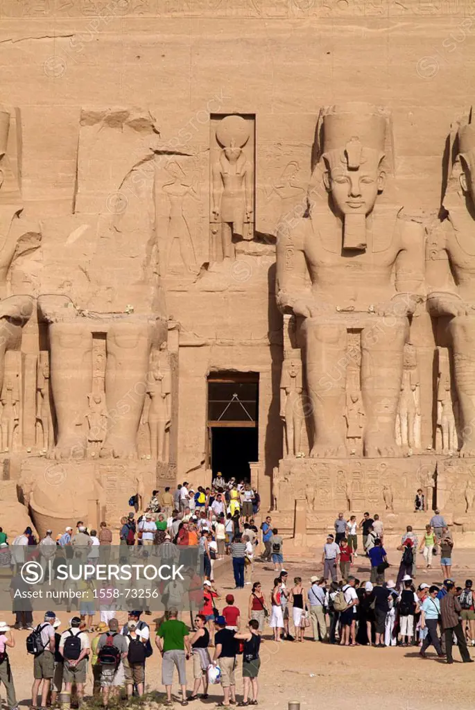 Egypt, Abu Simbel, big temple,  Colossal statues, detail, visitors  Africa, head Egypt, destination, destination, sight, landmarks, culture, rock temp...