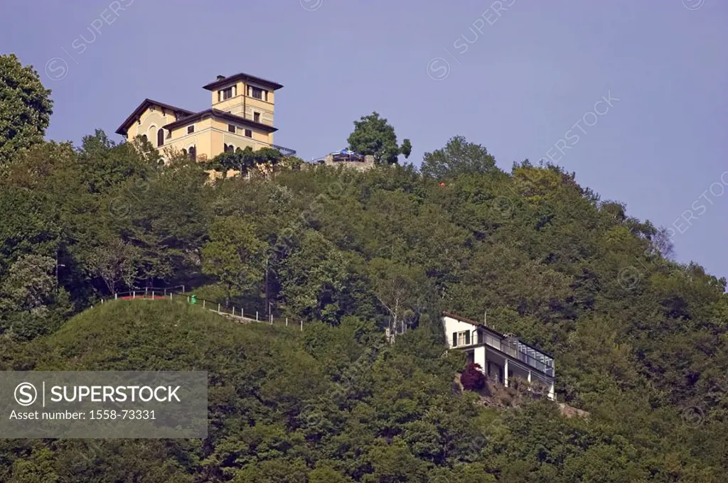 Switzerland, Tessin, Lugano, Monte Bre,  925 m, Bergstation,  Mountain, destination, summits, house, houses, vacation, tourism, outlook mountain, east...