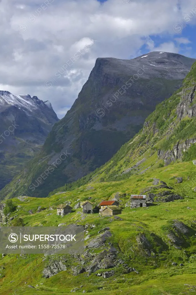 Norway, More of og Romsdal, Geiranger,  highland, village,  Europe, Scandinavia, west Norway, Møre of og Romsdal, mountain landscape, landscape, hilly...