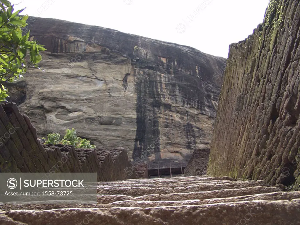 Sri Lanka, Sigiriya, lion rocks,  Palace of the God, stairway, ascent  Asia, mountain, island mountain, rocks, rock temples, access, steps, stone stai...