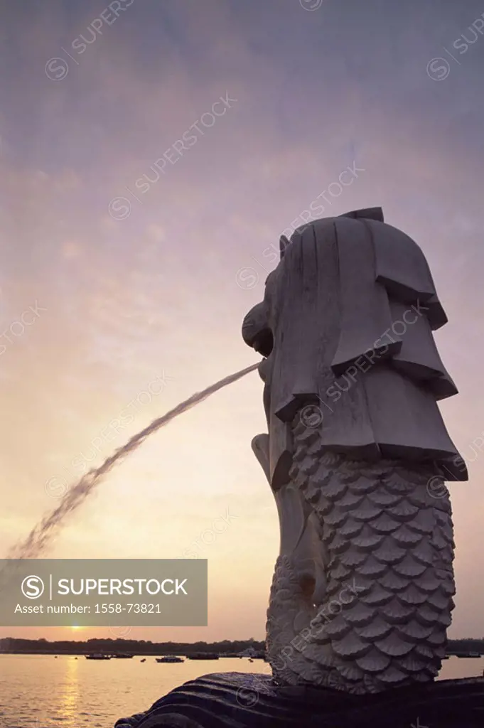 Singapore, Singapore city, Merlion park, Singapore Rivers, sculpture ´Merlion´, Sunset Southeast Asia, city state, Republic of Singapore, park, landma...