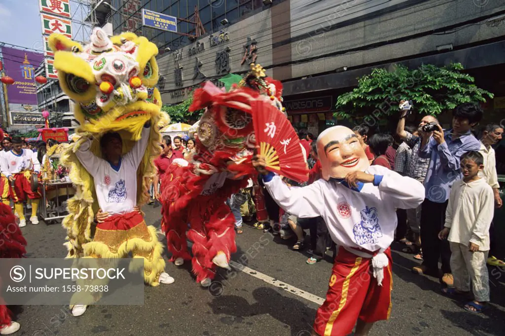 Thailand, Bangkok, Chinatown, Chinese New Year parade,  Masks, dances Asia, view at the city, district, New Year´s day party, New Year´s day celebrati...