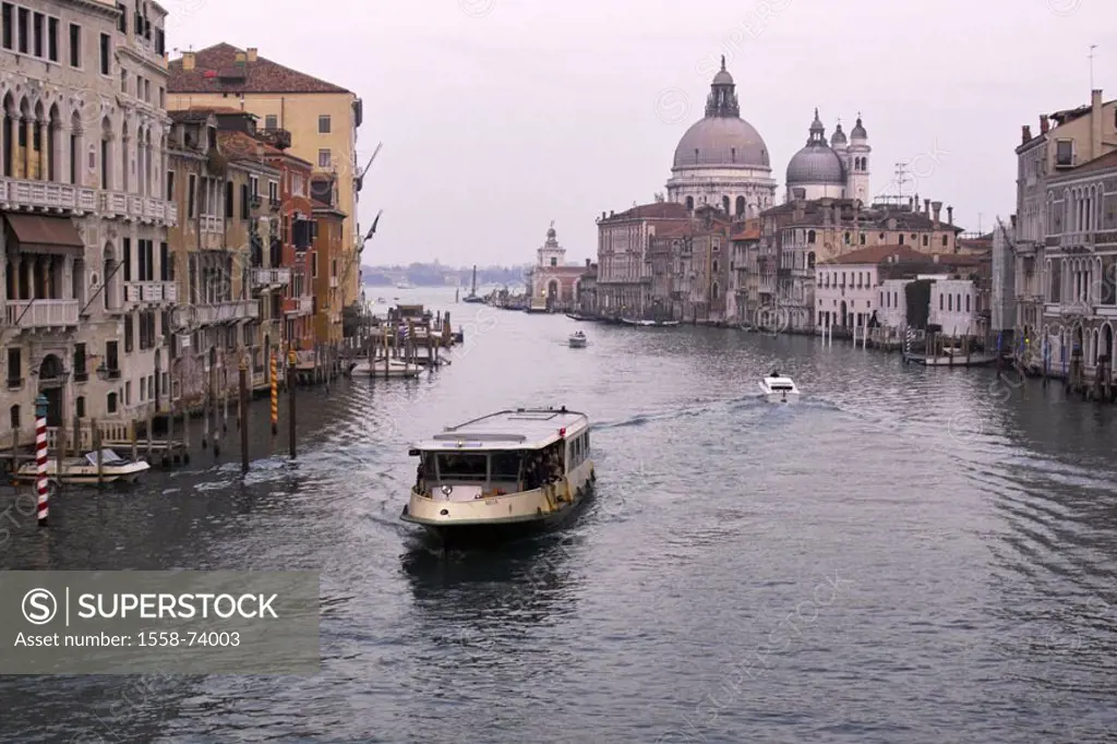 Italy, Venice, Canale Grande, church,  Santa Maria della salutes, boats,  Lagoon city, view at the city, houses, residences,  Waterway, canal, trip bo...