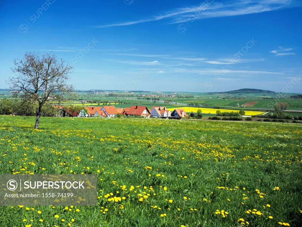 Germany, central franconia, Altmühltal,  Nature reserve, flower meadow, landscape,  Villages, spring, Bavaria, field landscape, nature, houses, countr...