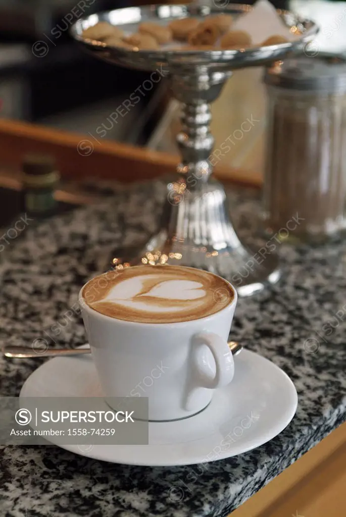 Cafe, cup, cappuccino, Milchschaum,  Scrutinize heart  Bistro, food, luxury foods, beverage, hot beverage, coffee, coffee beverage, aromatic, caffeine...