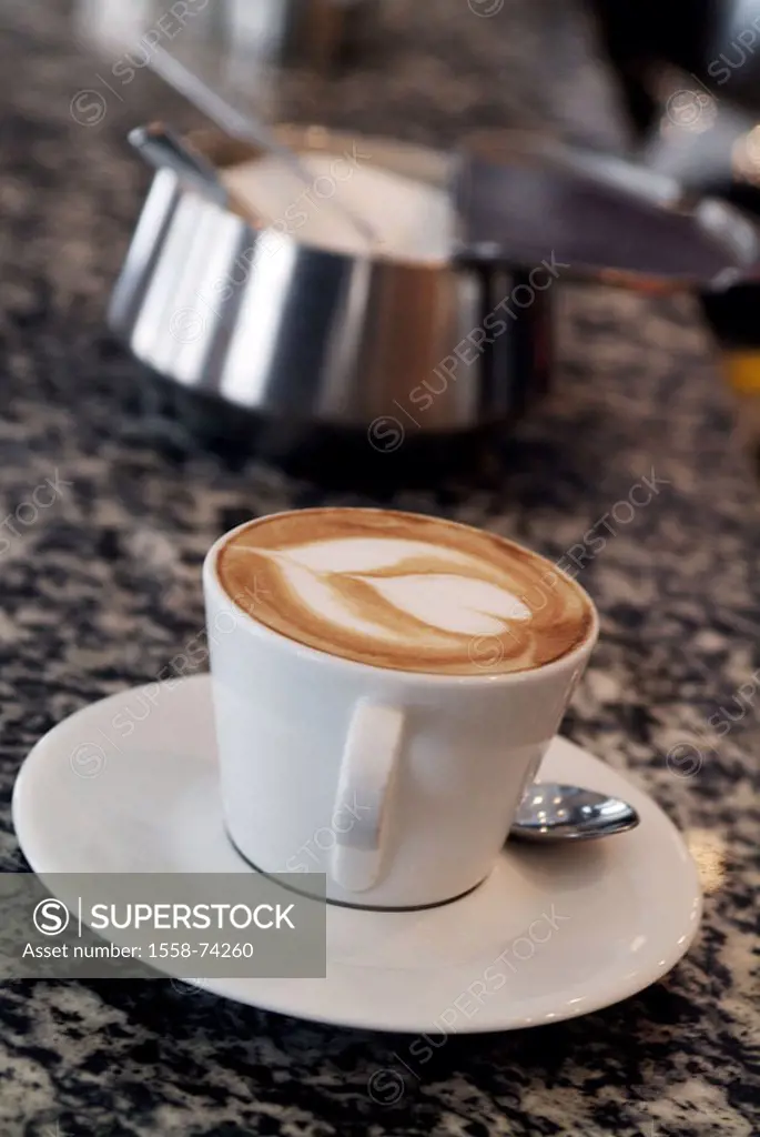 Cafe, cup, cappuccino, Milchschaum,  Scrutinize heart  Bistro, food, luxury foods, beverage, hot beverage, coffee, coffee beverage, aromatic, caffeine...