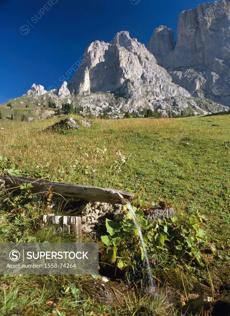 Italy, South Tyrol, Dolomites,  highland, first saleaturm, 2533 m, mountainside, source Nature, mountains, mountain stick, saleagruppe, South wall, me...