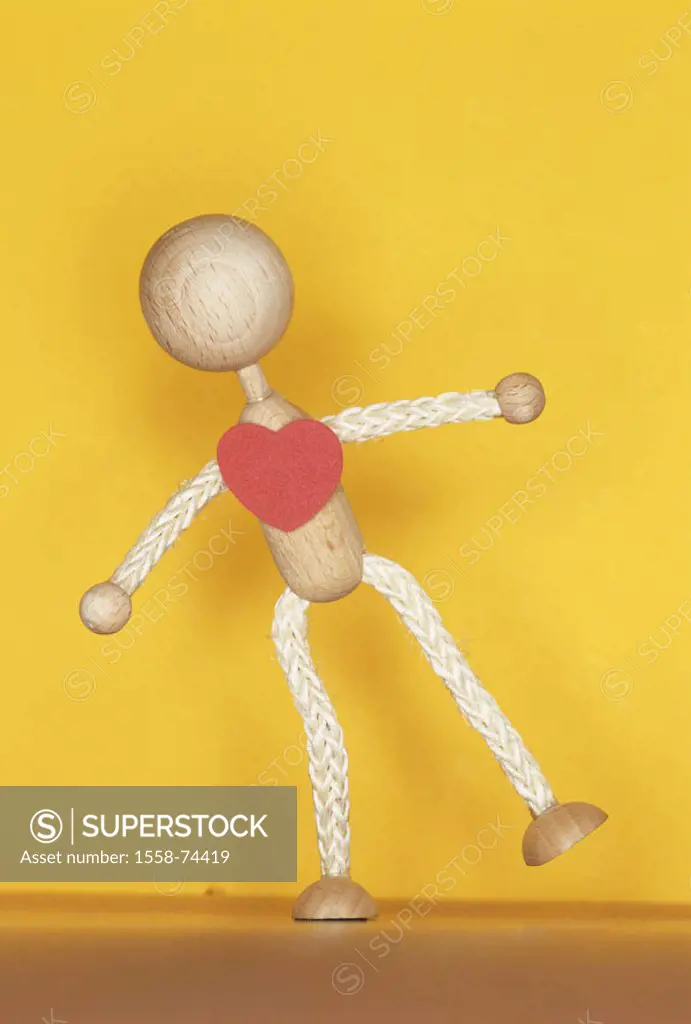Totters wood figure, heart,   Series, figure, wooden, male, sexless, faceless, love, falls in love concept, love giddiness oscillation balance imcoupl...