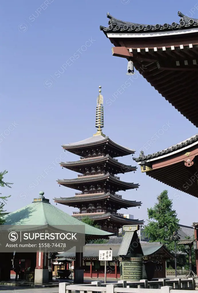 Japan, island Honshu, Tokyo,  Asakusa-Kannon-Tempel   Asia, capital, sight, construction, temples, Asakusa Kannon, Sensoji, Asakusa-jinja, pagoda, bel...
