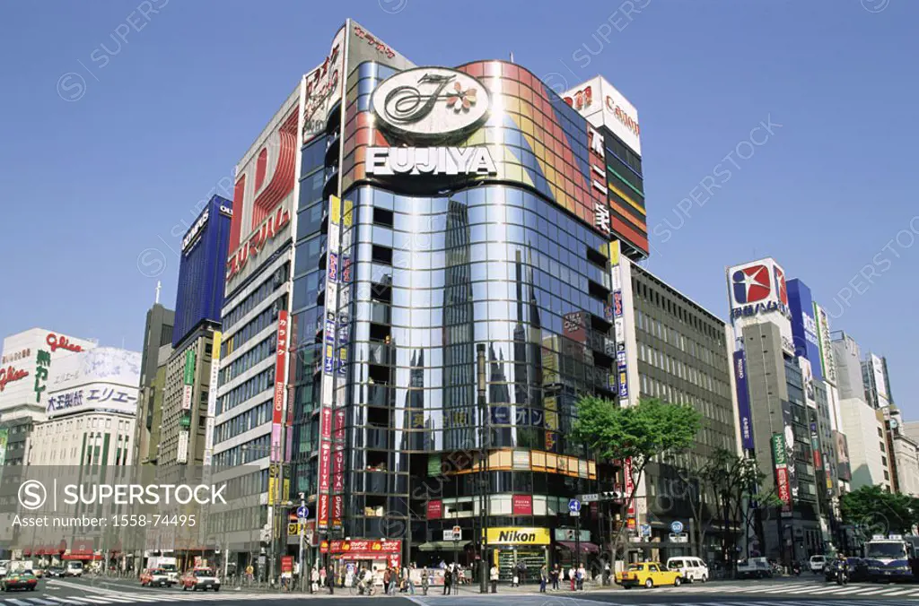 Japan, island Honshu, Tokyo, Ginza,  Purchase street, advertisement, Straßenszene,  day  Asia, capital, metropolis, business street, traffic, building...