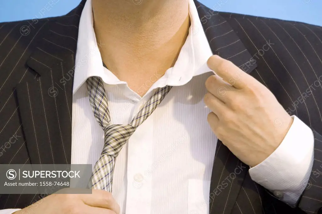 Businessman, necktie loosens,  Detail, leisure time, heat, stress,  Series, man, middle age, shirt, jacket, closing time, break, pause, casual, carele...
