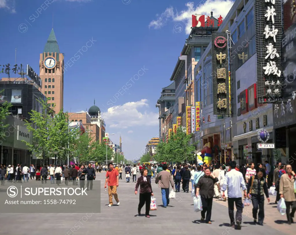 China, Peking, Downtown,  Pedestrian zone, passer-bys,  Asia, Eastern Asia, capital, city, Wangfujin Dajie, purchase street, street, shops, business b...