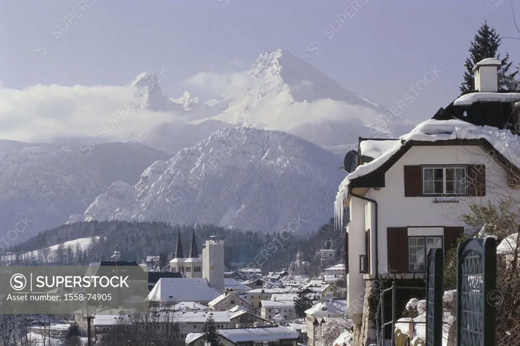 Germany, Bavaria, Berchtesgaden,  view at the city, old town, background,  Watzmann Europe, Southern Germany, southeast Bavaria, Berchtesgaden country...